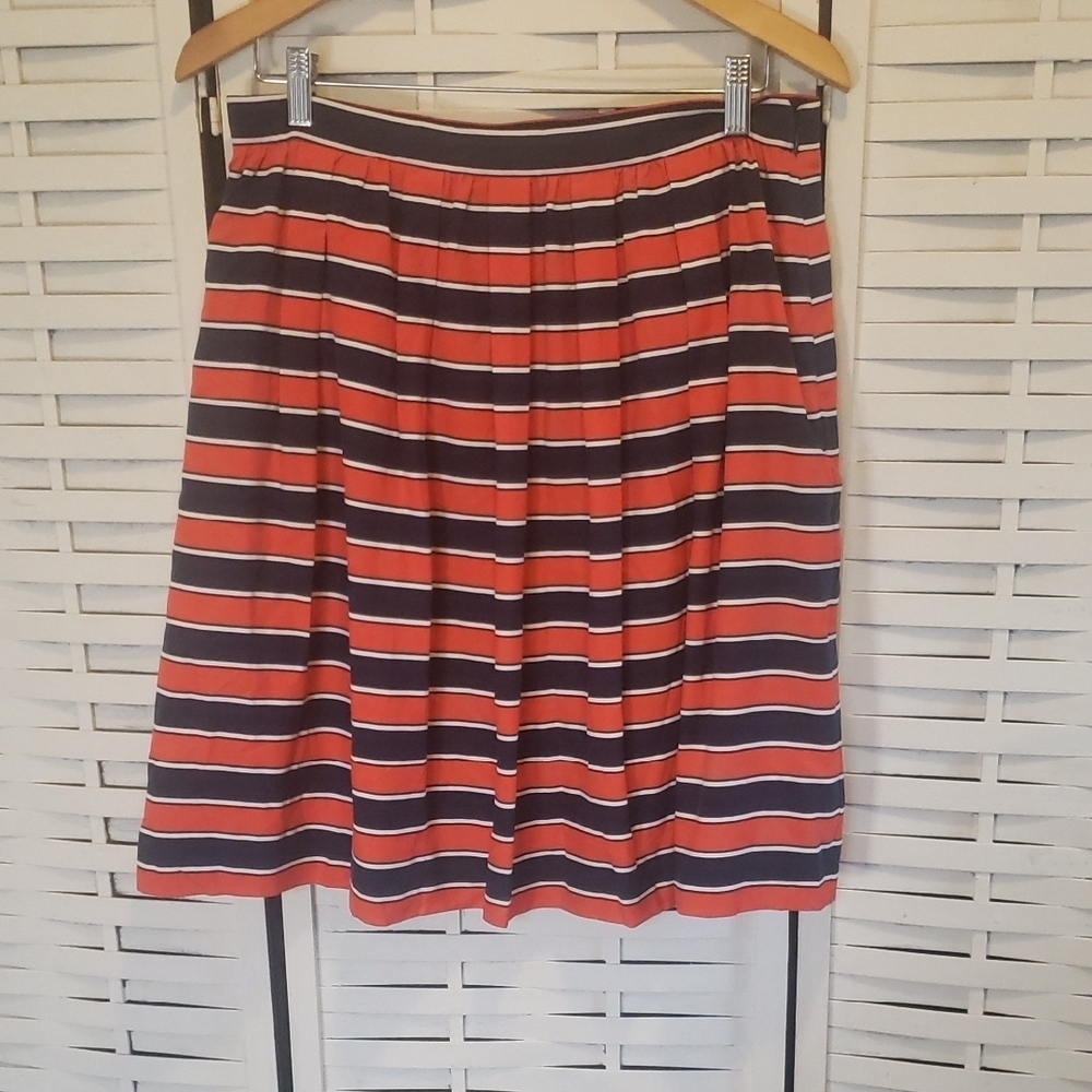 J. Crew Striped Orange and Blue Women's 100% Silk Skirt Size 12